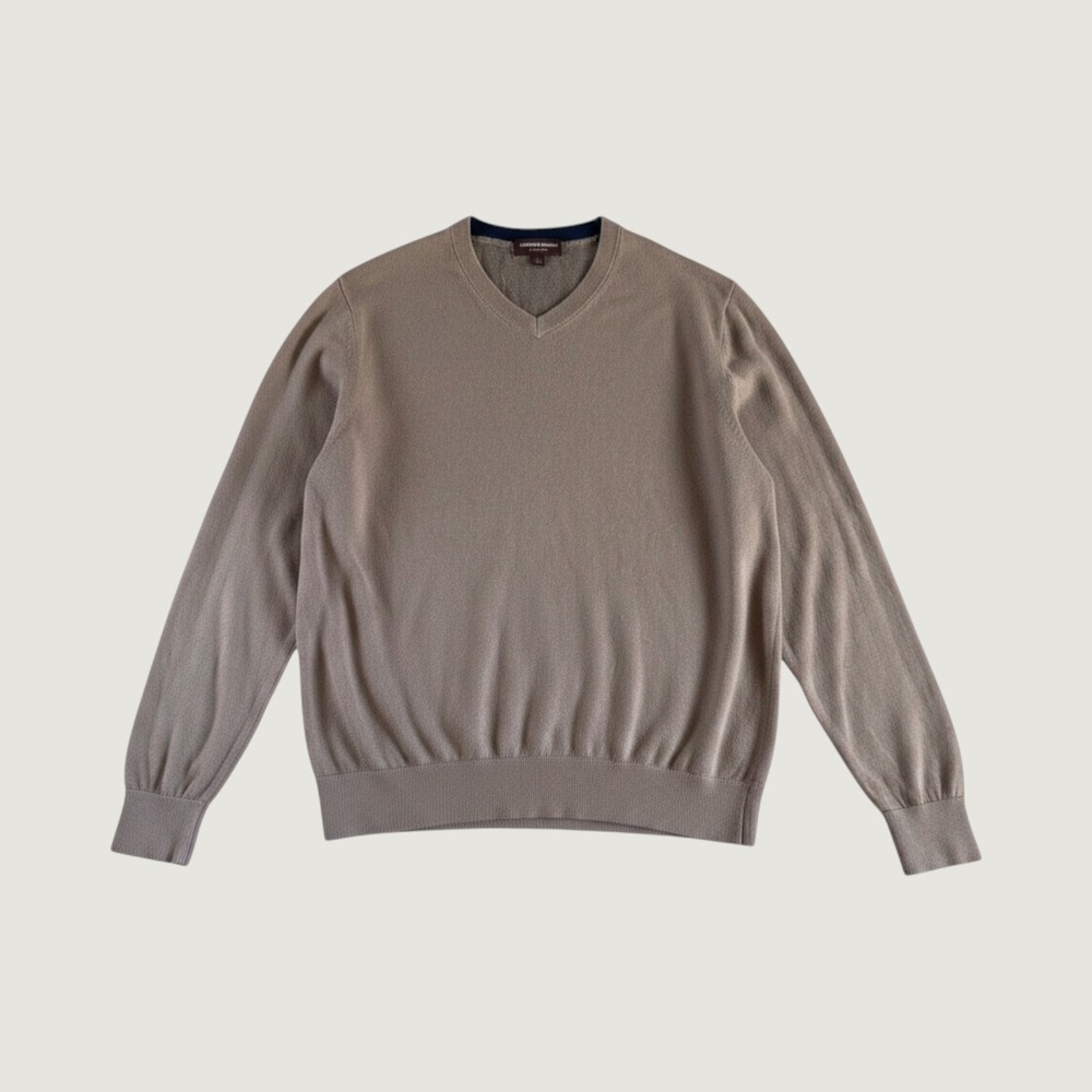 Johnston & Murphy Men's Silk Alpaca Blend V-Neck Sweater Taupe Brown Large